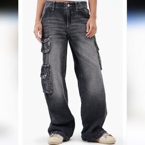 NWT BDG Urban Outfitters Y2K Cyber Cargo Pants Jeans S Low Rise Dark Wash Denim